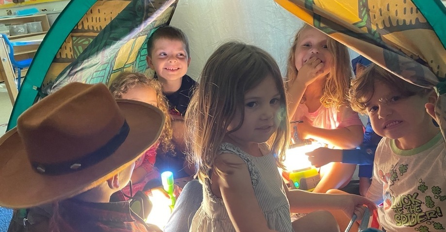 Kids playing in tent at Weymouth