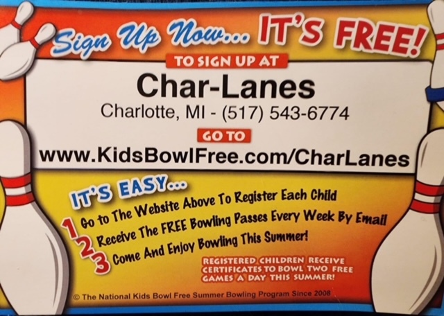 Image of Char Lanes Free bowling advertisement.